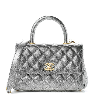 Chanel Metallic Caviar Quilted Mini Coco Handle Flap Silver 1 of 10