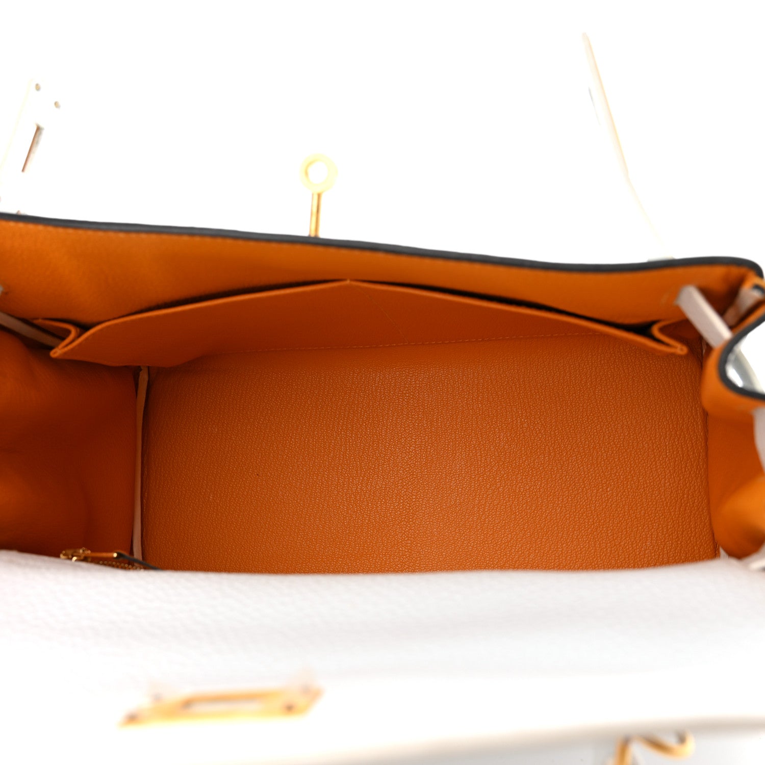 Hermes Taurillon Clemence Horseshoe Kelly Retourne 28 White Jaune D'Or 5 of 19