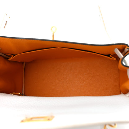 Hermes Taurillon Clemence Horseshoe Kelly Retourne 28 White Jaune D'Or 5 of 19