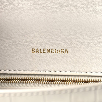 Balenciaga Shiny Calfskin Crocodile Embossed Small Hourglass Top Handle Bag White 6 of 10