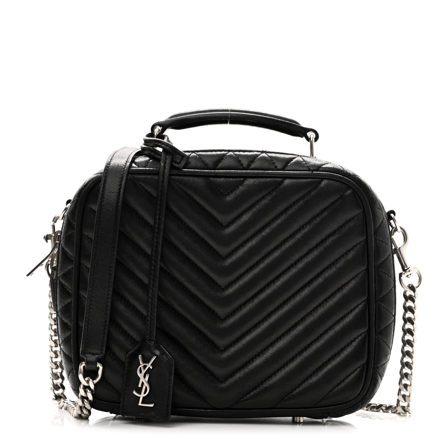 Lambskin Matelasse Chevron Lunchbox Bag Black