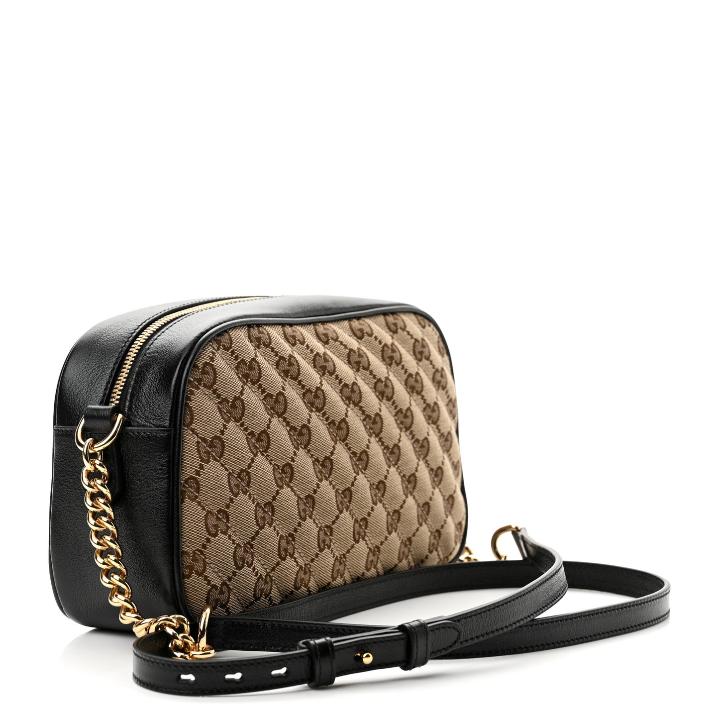 Monogram Matelasse Diagonal Small GG Marmont Chain Shoulder Bag Beige Black