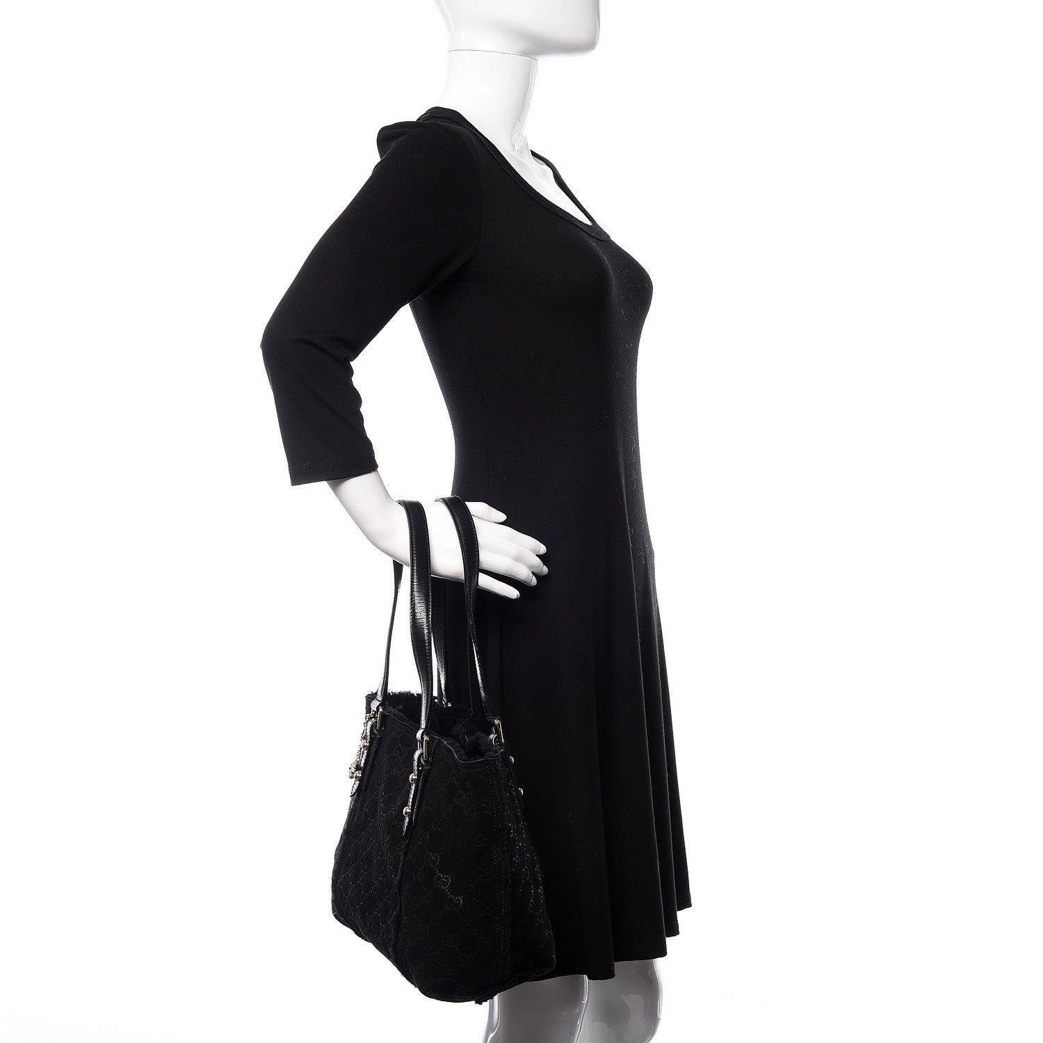 Gucci Suede Shearling Guccissima Jolicoeur Tote Black 2 of 9