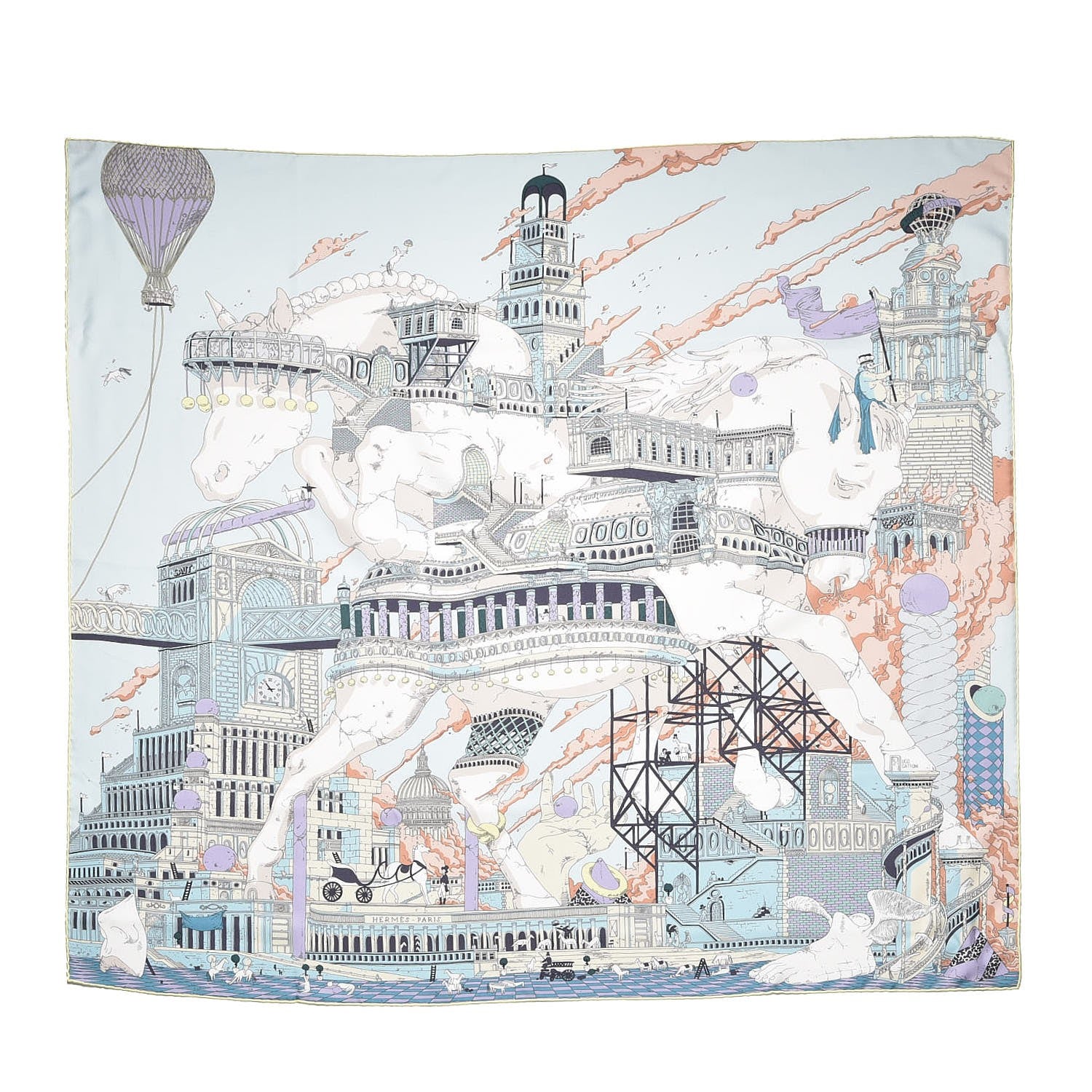 Hermes Silk Hippopolis Scarf 90 Bleu Pale Blanc Parme 1 of 11