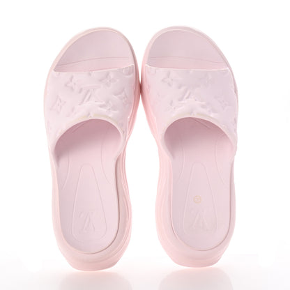 Louis Vuitton Rubber Monogram Embossed Pool 55 Flat Comfort Mule 39 Rose Clair 2 of 11