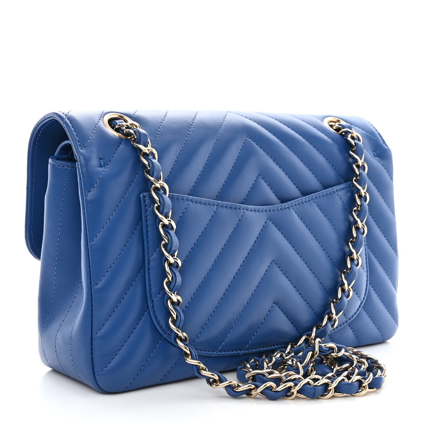 Lambskin Chevron Quilted Small Double Flap Blue