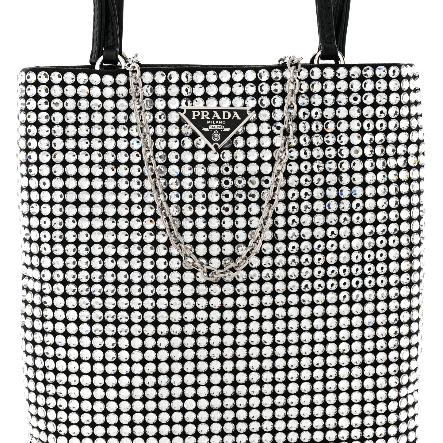 Satin Crystal Metal Triangle Logo Chain Crossbody Handbag Cristal
