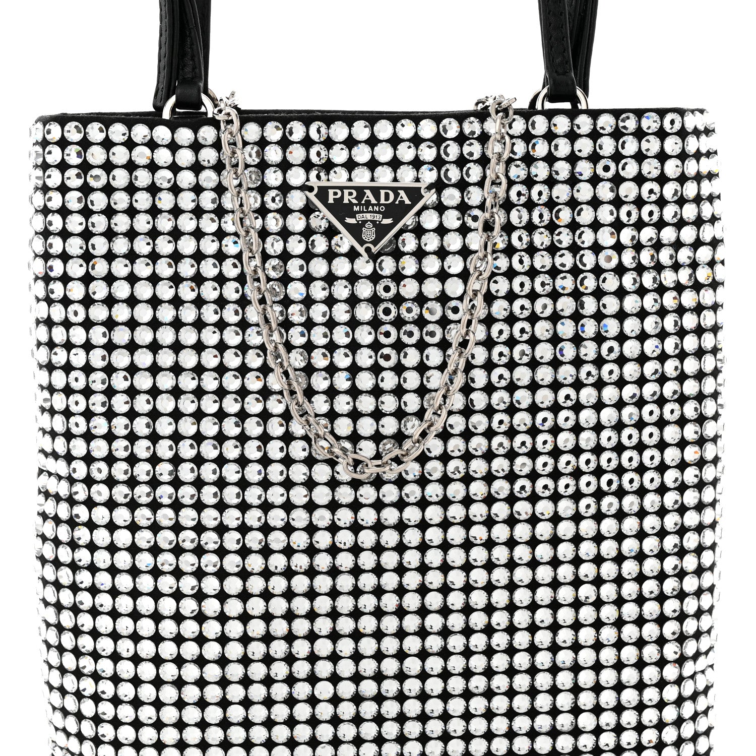 Prada Satin Crystal Metal Triangle Logo Chain Crossbody Handbag Cristal 8 of 10
