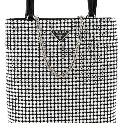 Prada Satin Crystal Metal Triangle Logo Chain Crossbody Handbag Cristal 8 of 10