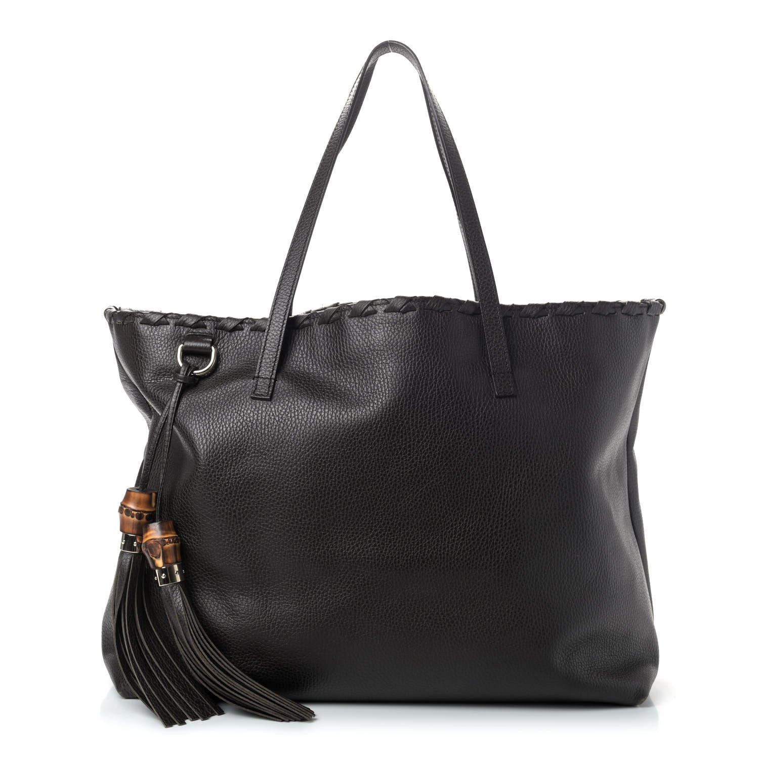 Gucci Pebbled Calfskin Large Bamboo Tassel Tote Dark Brown 1 of 4