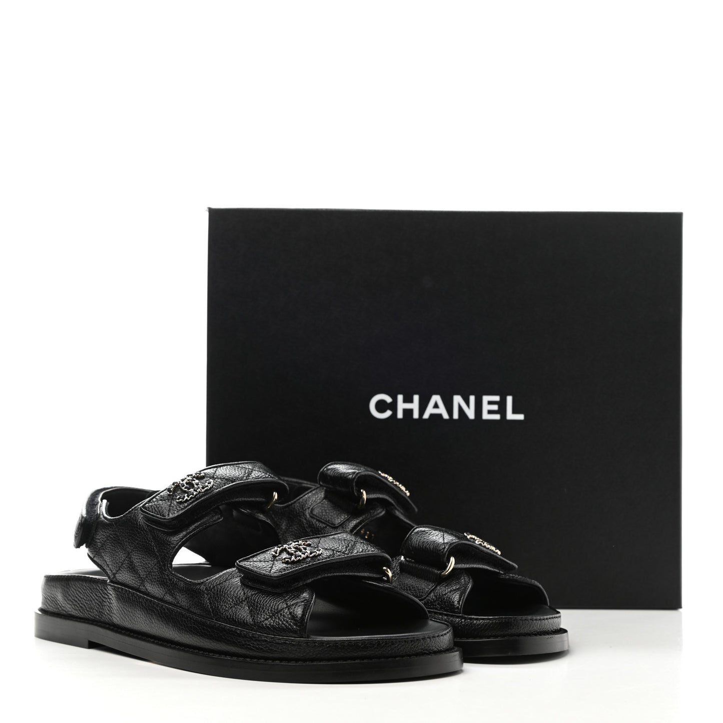 Grained Calfskin Velcro Dad Sandals 38 Black