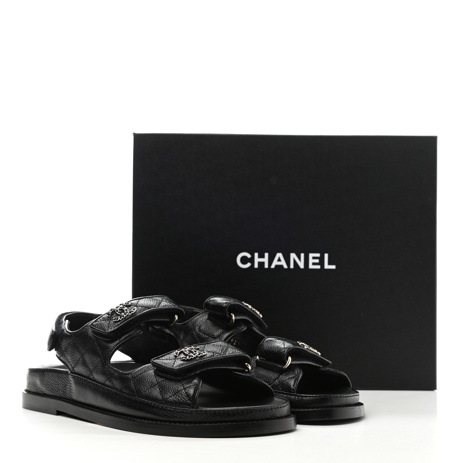 Chanel Grained Calfskin Velcro Dad Sandals 38 Black 9 of 9