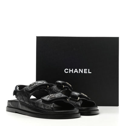 Chanel Grained Calfskin Velcro Dad Sandals 38 Black 9 of 9