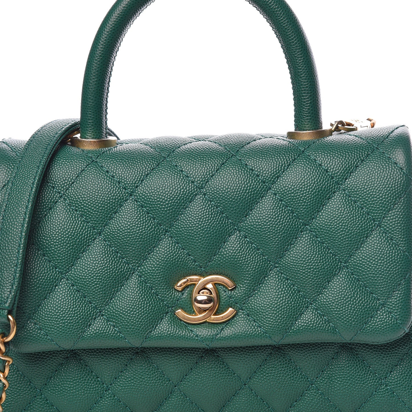 Caviar Quilted Mini Coco Handle Flap Green