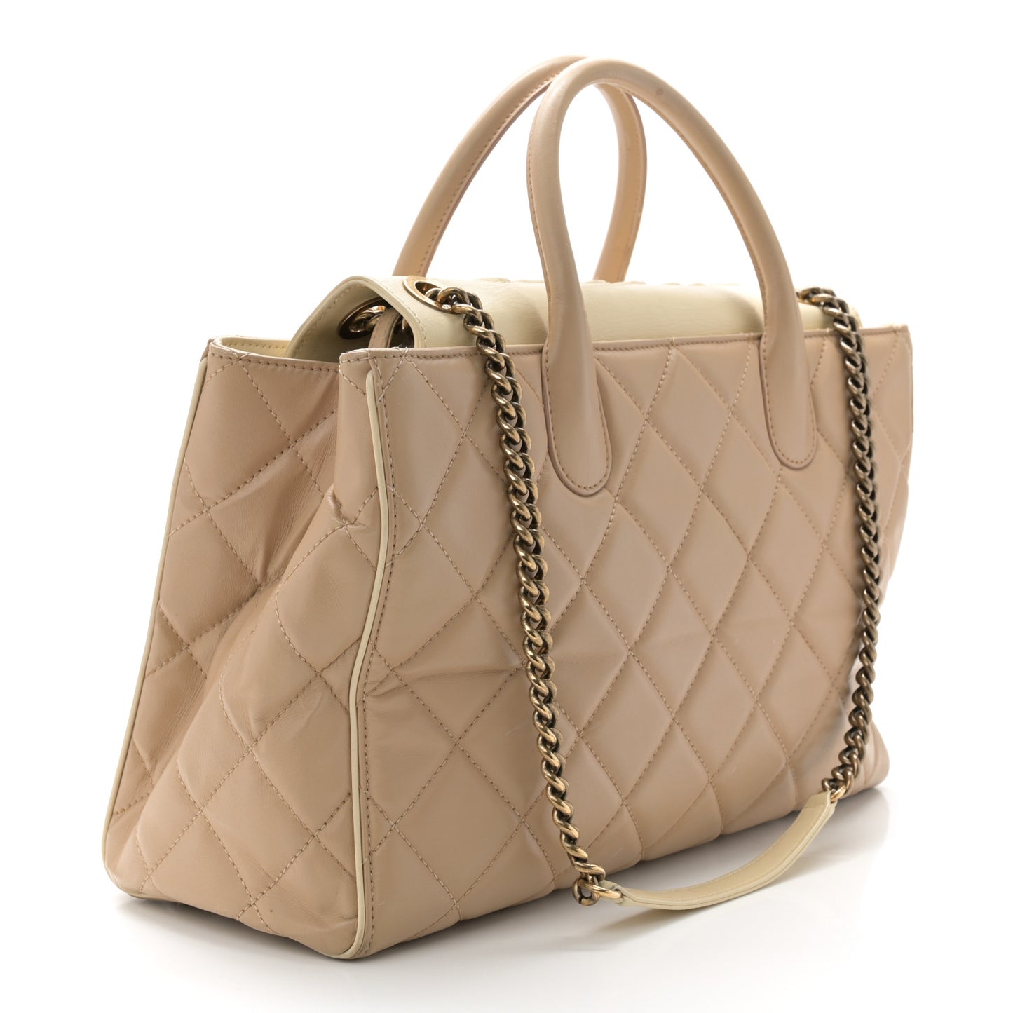 Lambskin Quilted Small Portobello Tote Beige