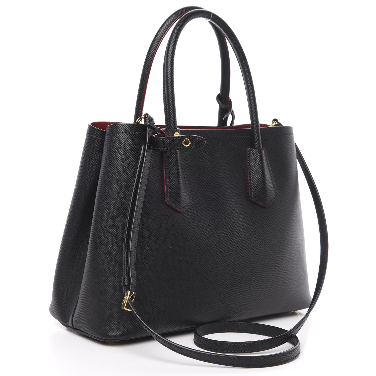 Prada Saffiano Cuir Small Double Bag Black Fuoco 3 of 10