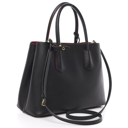Prada Saffiano Cuir Small Double Bag Black Fuoco 3 of 10