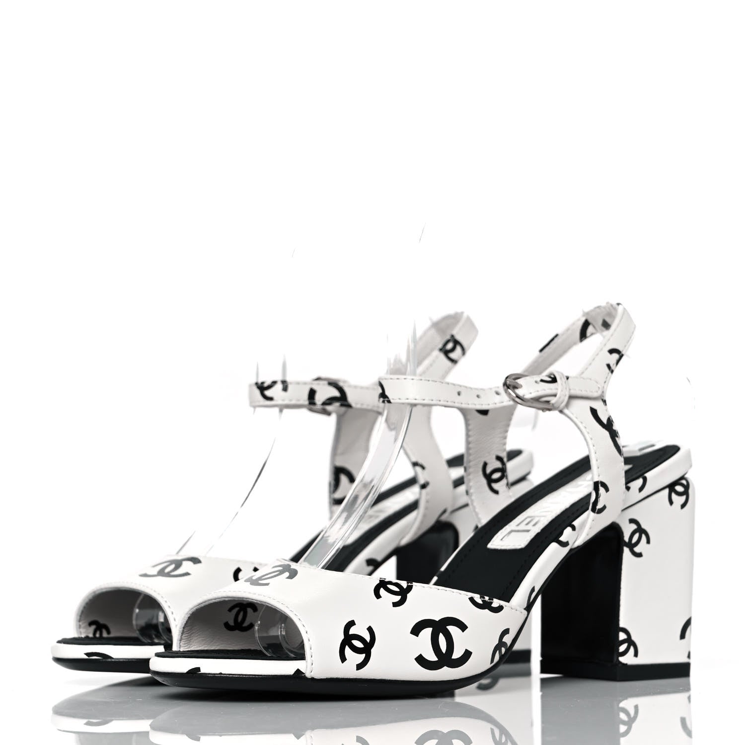 Chanel Lambskin Printed Coco Beach Sandals 37 White Black 3 of 10