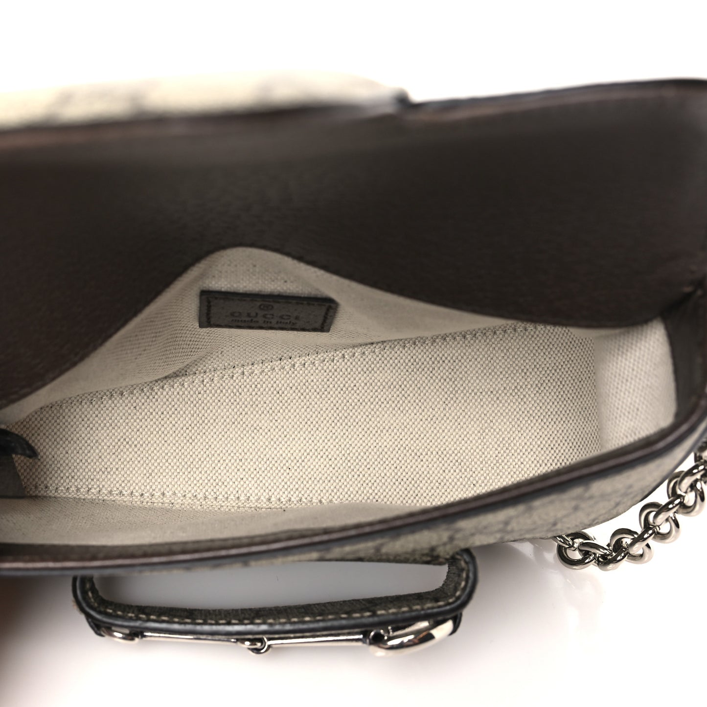 GG Supreme Monogram Mini Horsebit 1955 Asymmetric Shoulder Bag Beige Ebony