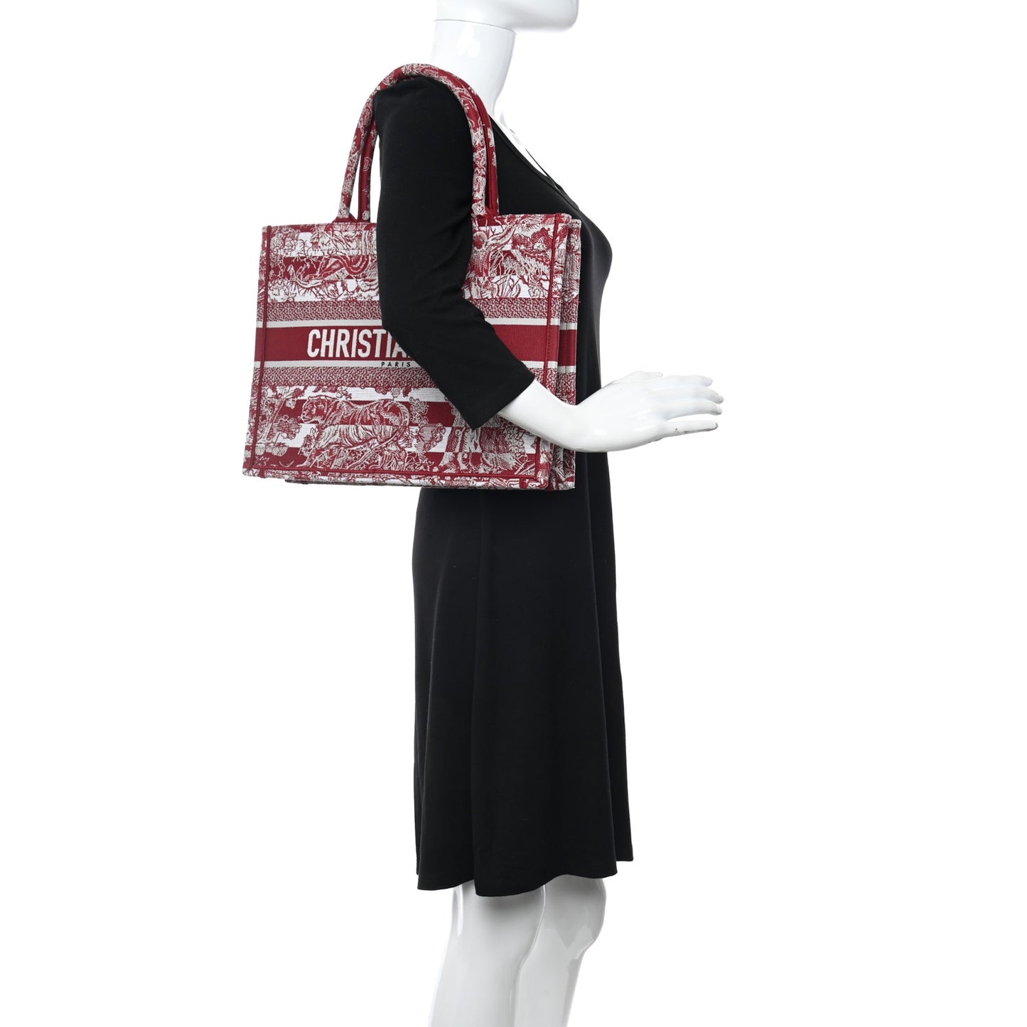 Canvas Embroidered Medium Dioriviera Toile De Jouy Book Tote Red White