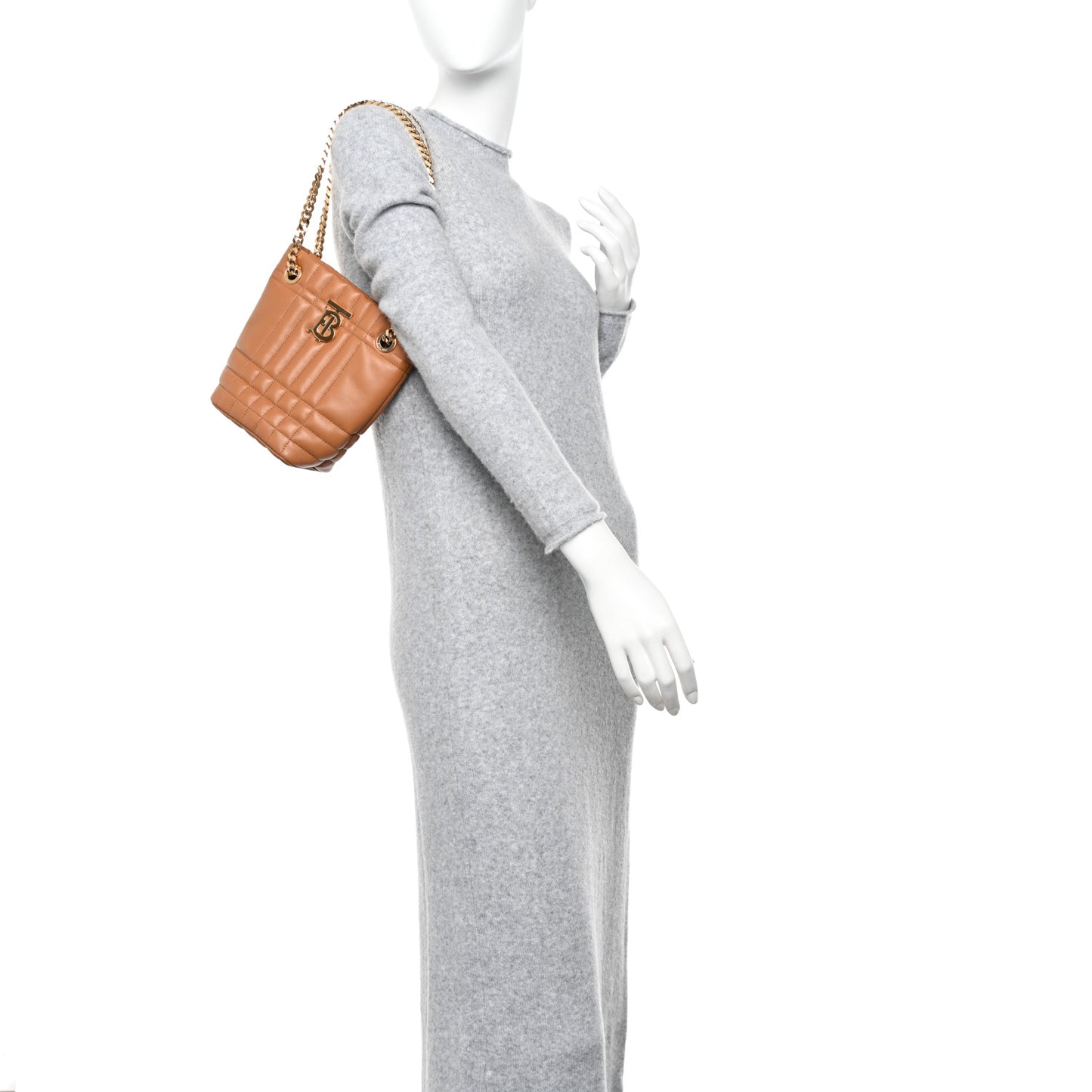 Lambskin Quilted Mini Lola Bucket Bag Maple Brown