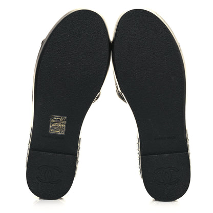 Chanel Lambskin Quilted CC Espadrille Slip On Sandals 38 Black 5 of 10