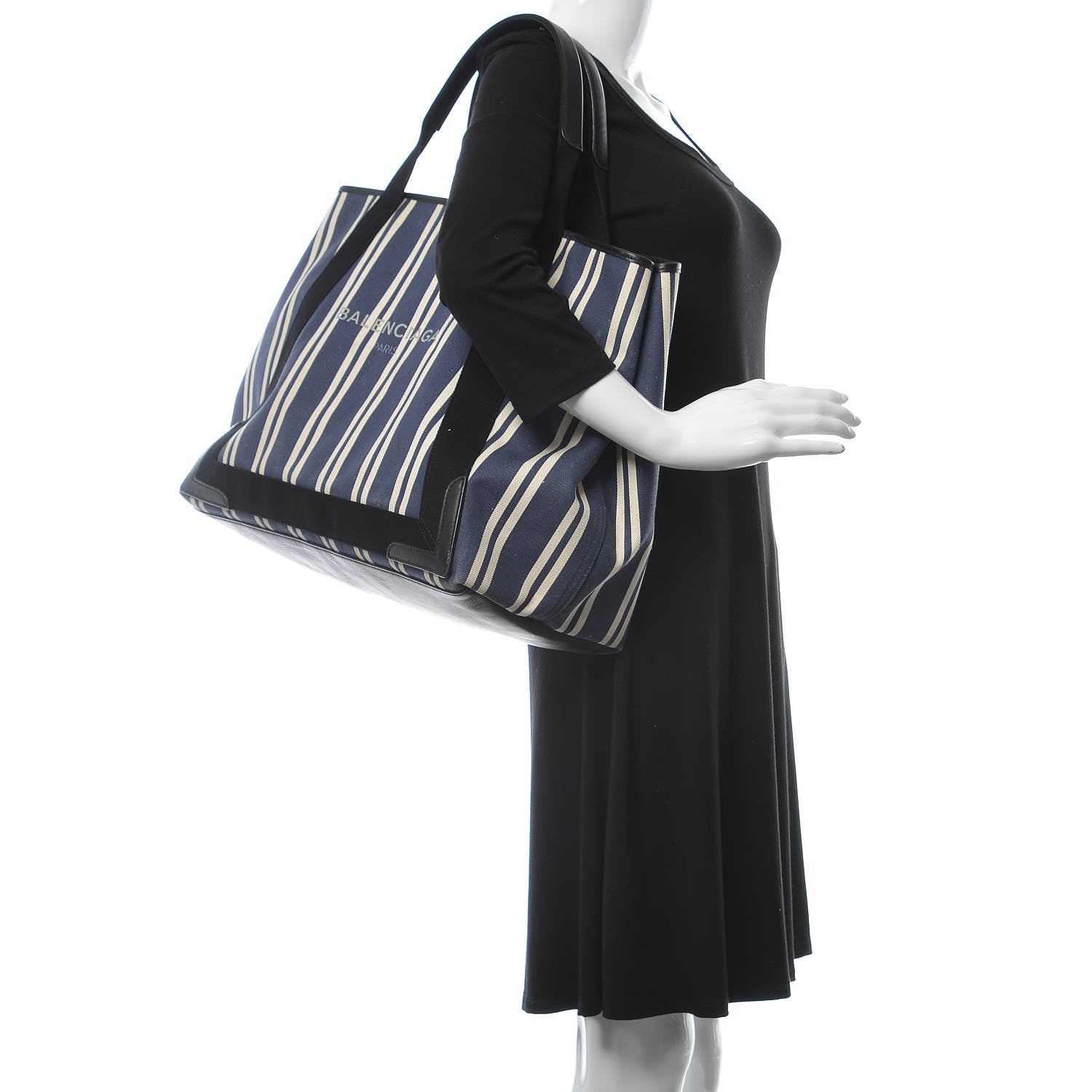 Balenciaga Canvas Navy Striped Cabas M Navy 2 of 15