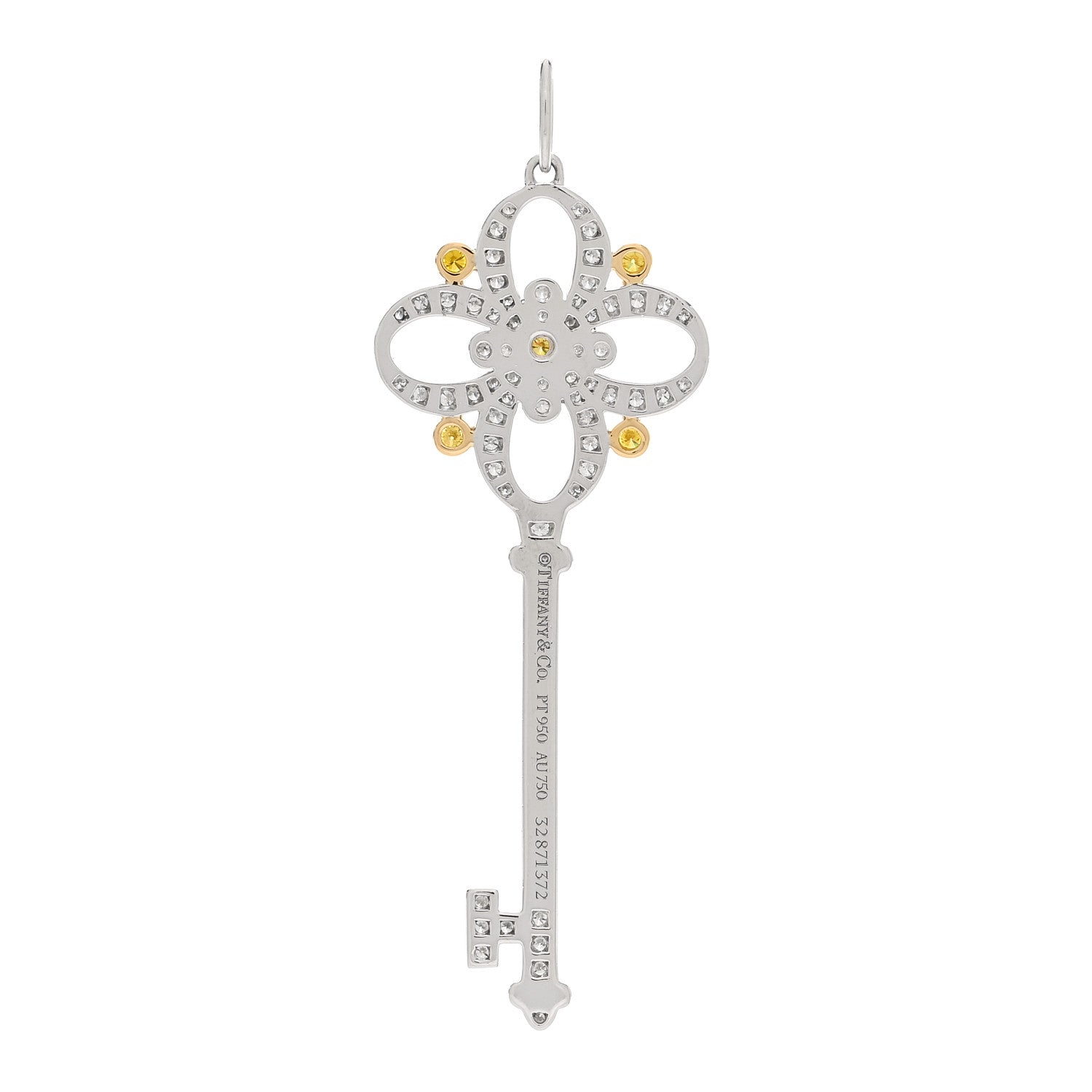 Tiffany Platinum 18K Yellow Gold Yellow Diamond Victoria Key Pendant 3 of 4