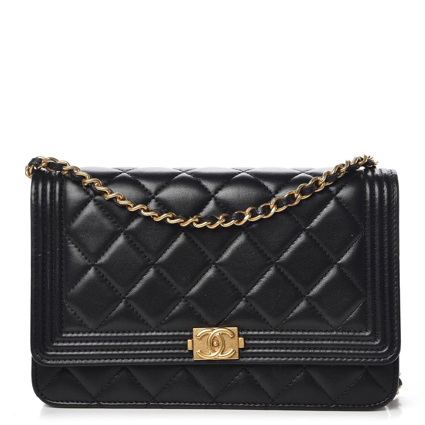 Lambskin Quilted Boy Wallet On Chain WOC Black