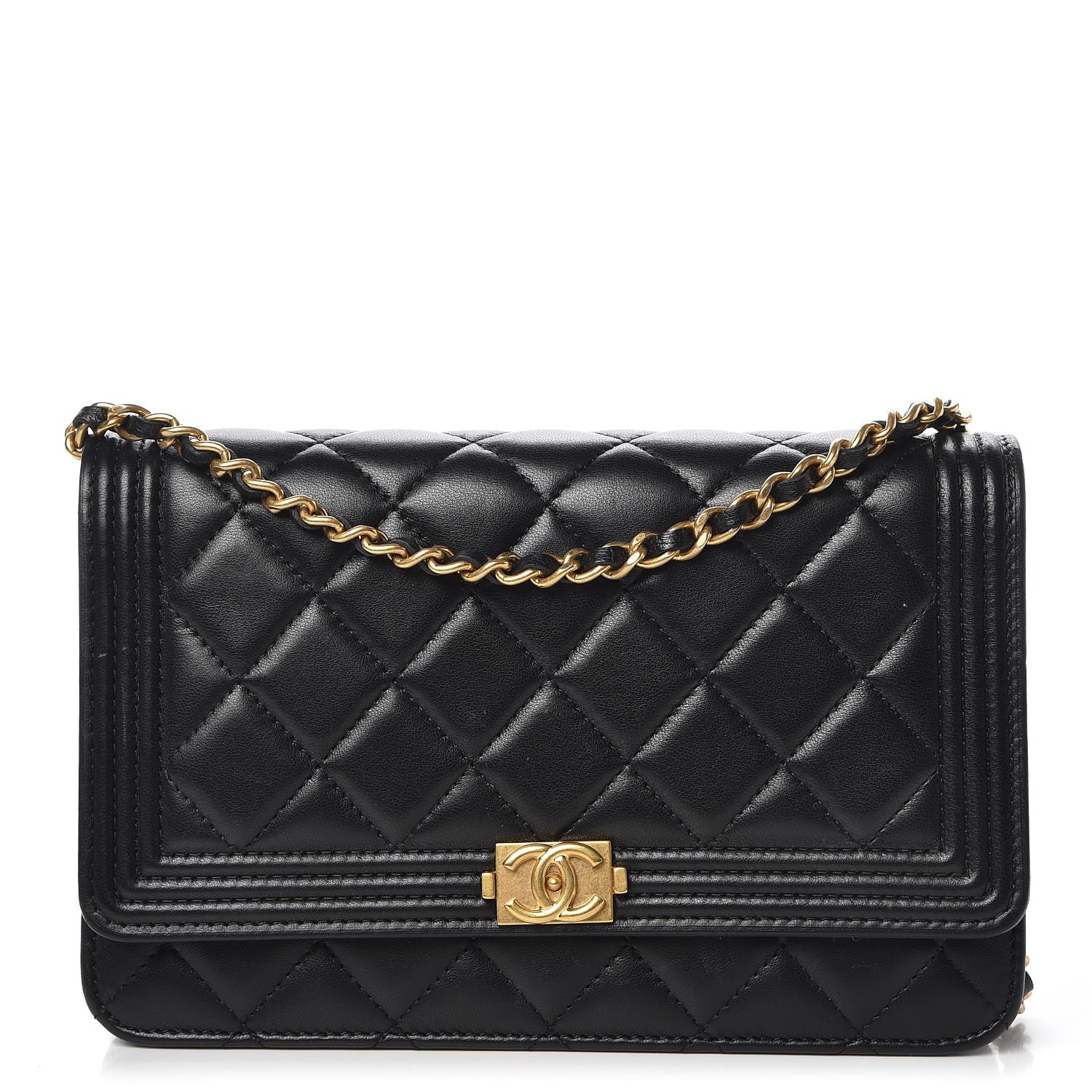 Chanel Lambskin Quilted Boy Wallet On Chain WOC Black 1 of 11