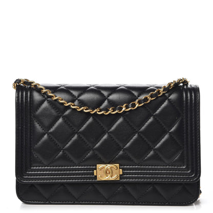 Chanel Lambskin Quilted Boy Wallet On Chain WOC Black 1 of 11