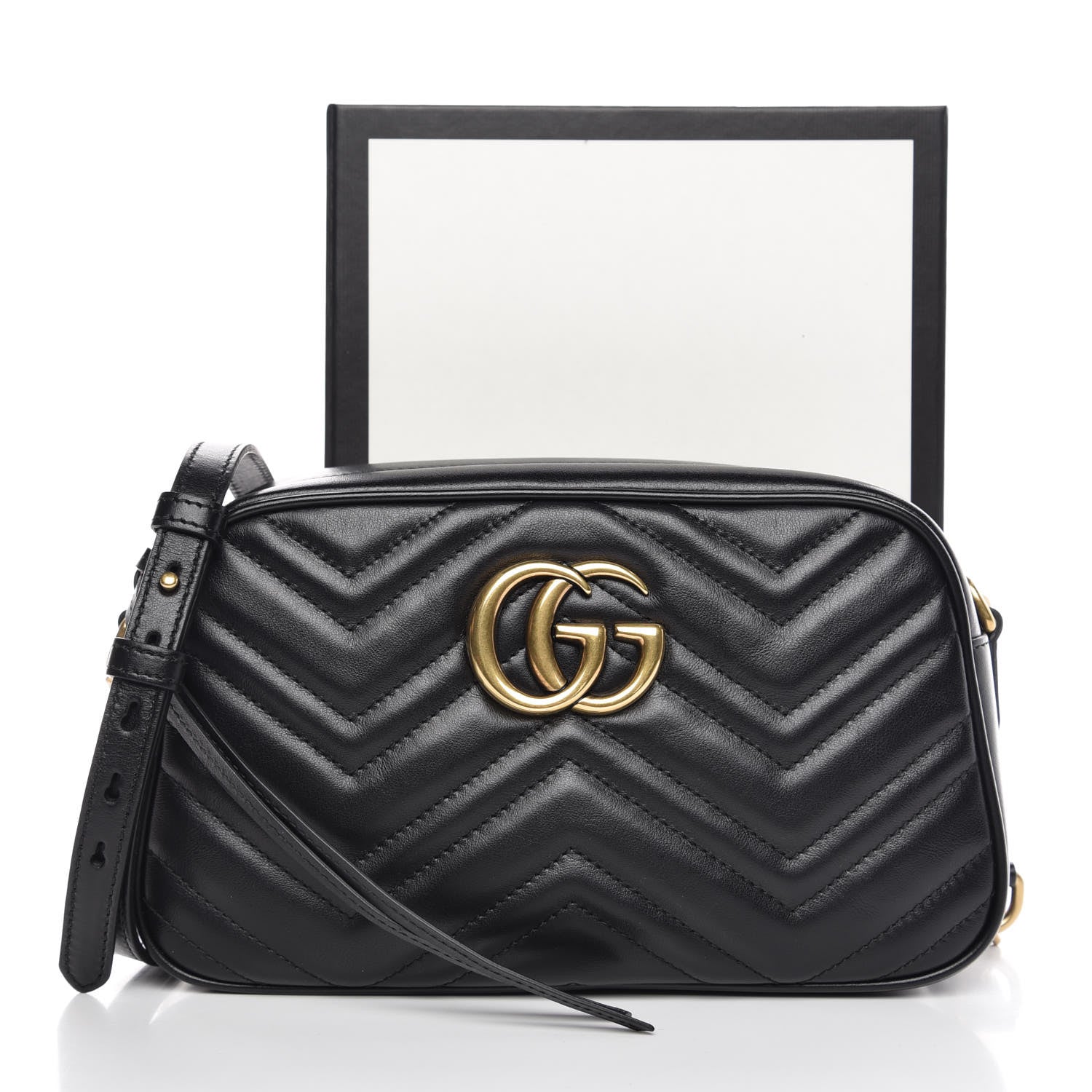 Gucci Calfskin Matelasse Small GG Marmont Chain Shoulder Bag Black 8 of 8