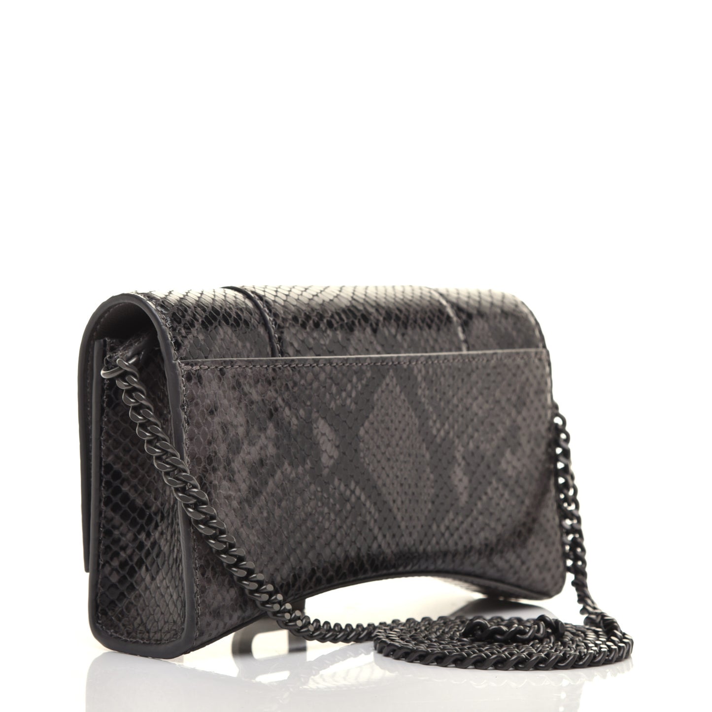 Shiny Calfskin Python Effect Hourglass Chain Bag Dark Grey Black