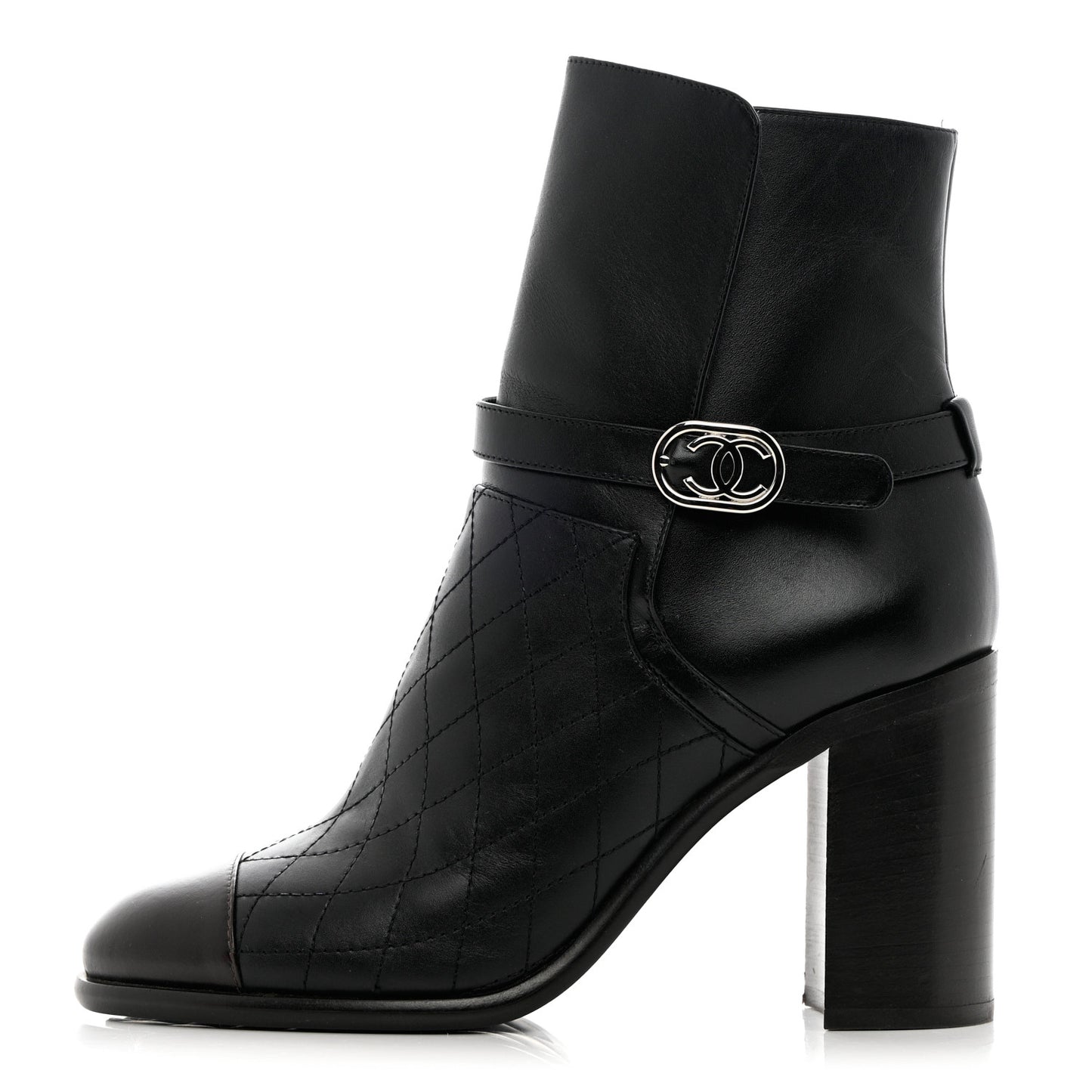 Calfskin Quilted Cap Toe Boots 40 Black Brown
