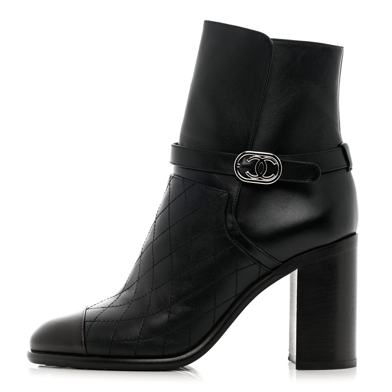 Chanel Calfskin Quilted Cap Toe Boots 40 Black Brown 1 of 11