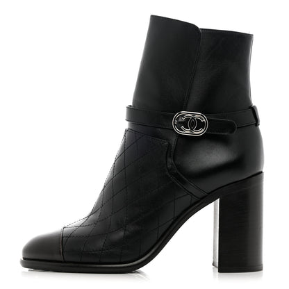 Chanel Calfskin Quilted Cap Toe Boots 40 Black Brown 1 of 11