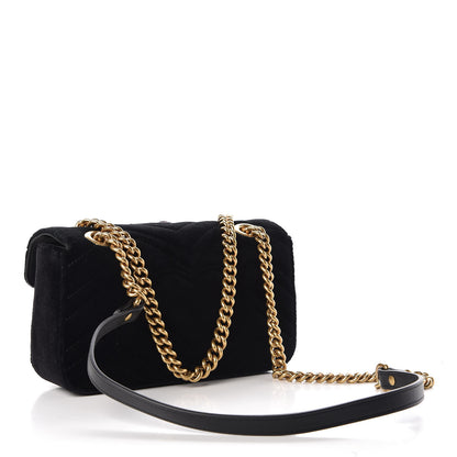 Gucci Velvet Matelasse Embroidered Mini GG Marmont Shoulder Bag Black 3 of 8