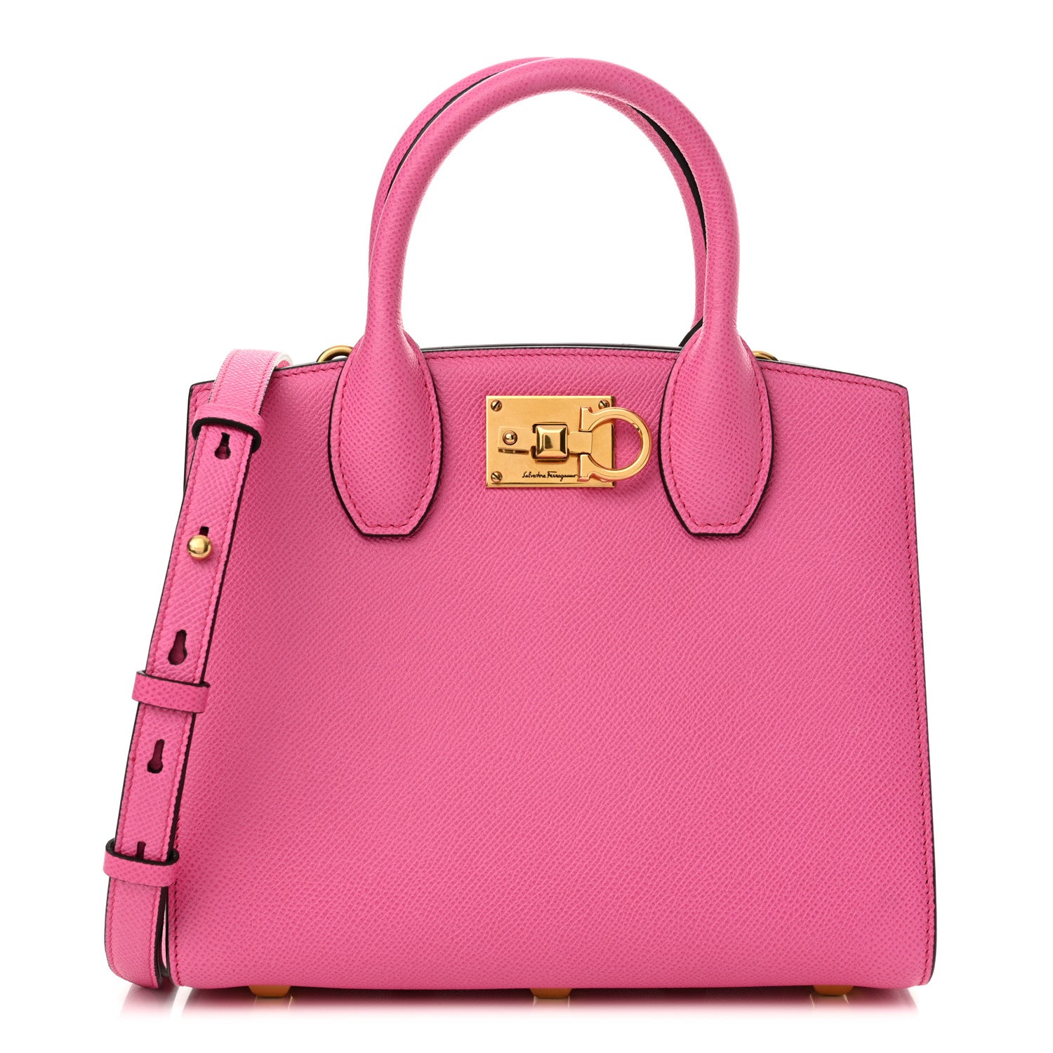 Salvatore Ferragamo Hammered Calfskin Small The Studio Box Bag Hot Pink 1 of 12