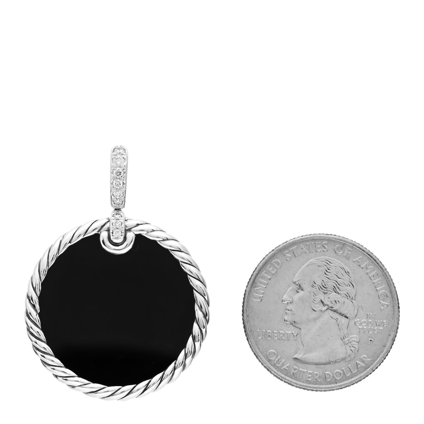 Sterling Silver Diamond Onyx Mother of Pearl Elements Disc Pendant