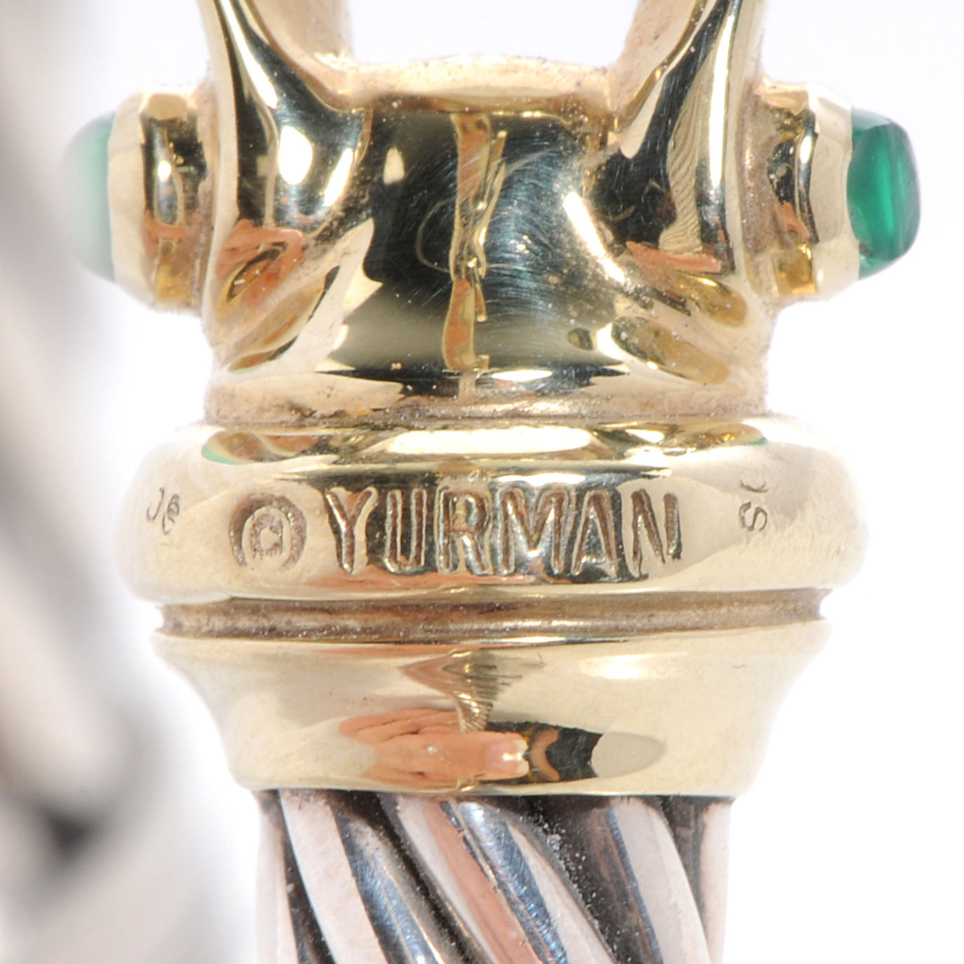David Yurman Sterling Silver 14K Yellow Gold Green Onyx Pink Tourmaline 7mm Cable Buckle Bracelet 6 of 9