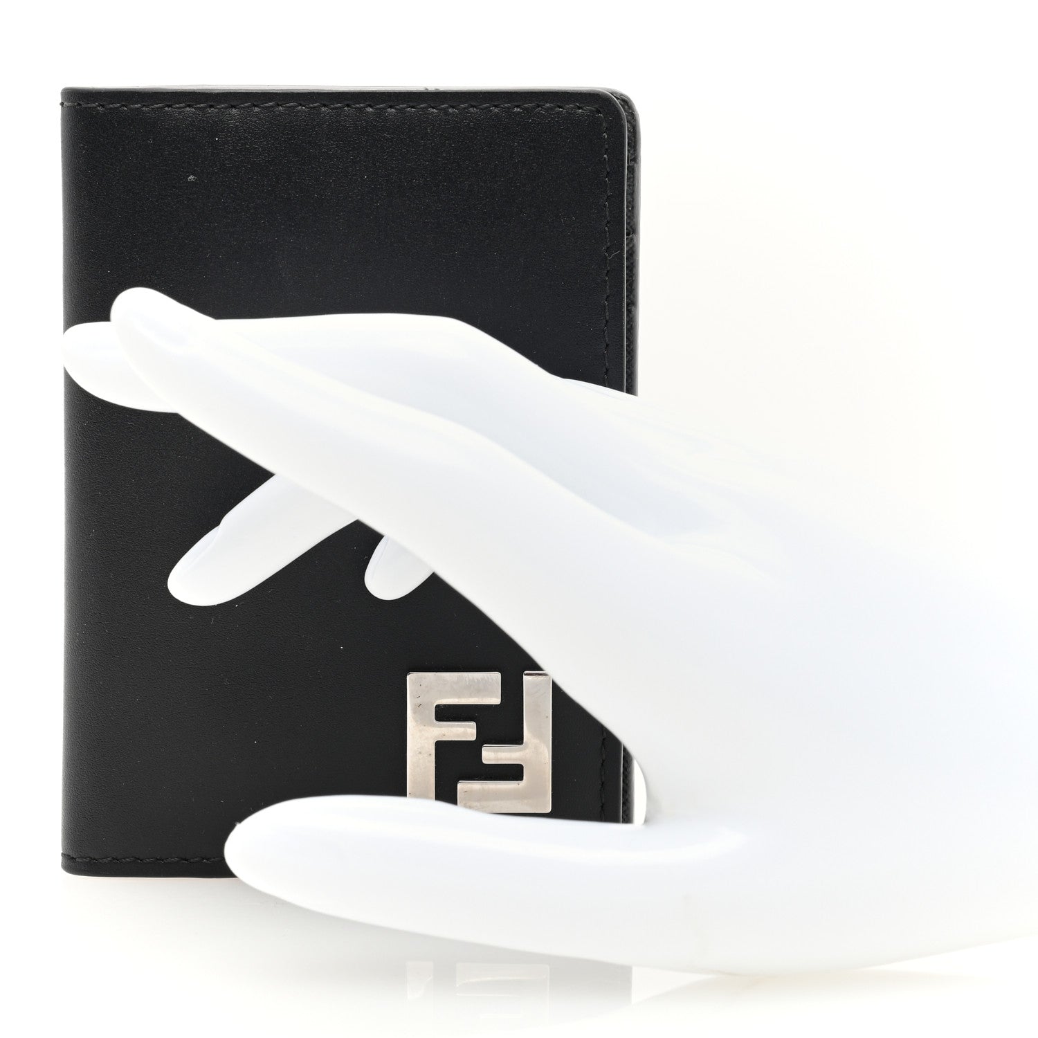 Fendi Glazed Fabric Vitello FF 1974 Bi-Fold Wallet Black Gray 2 of 6