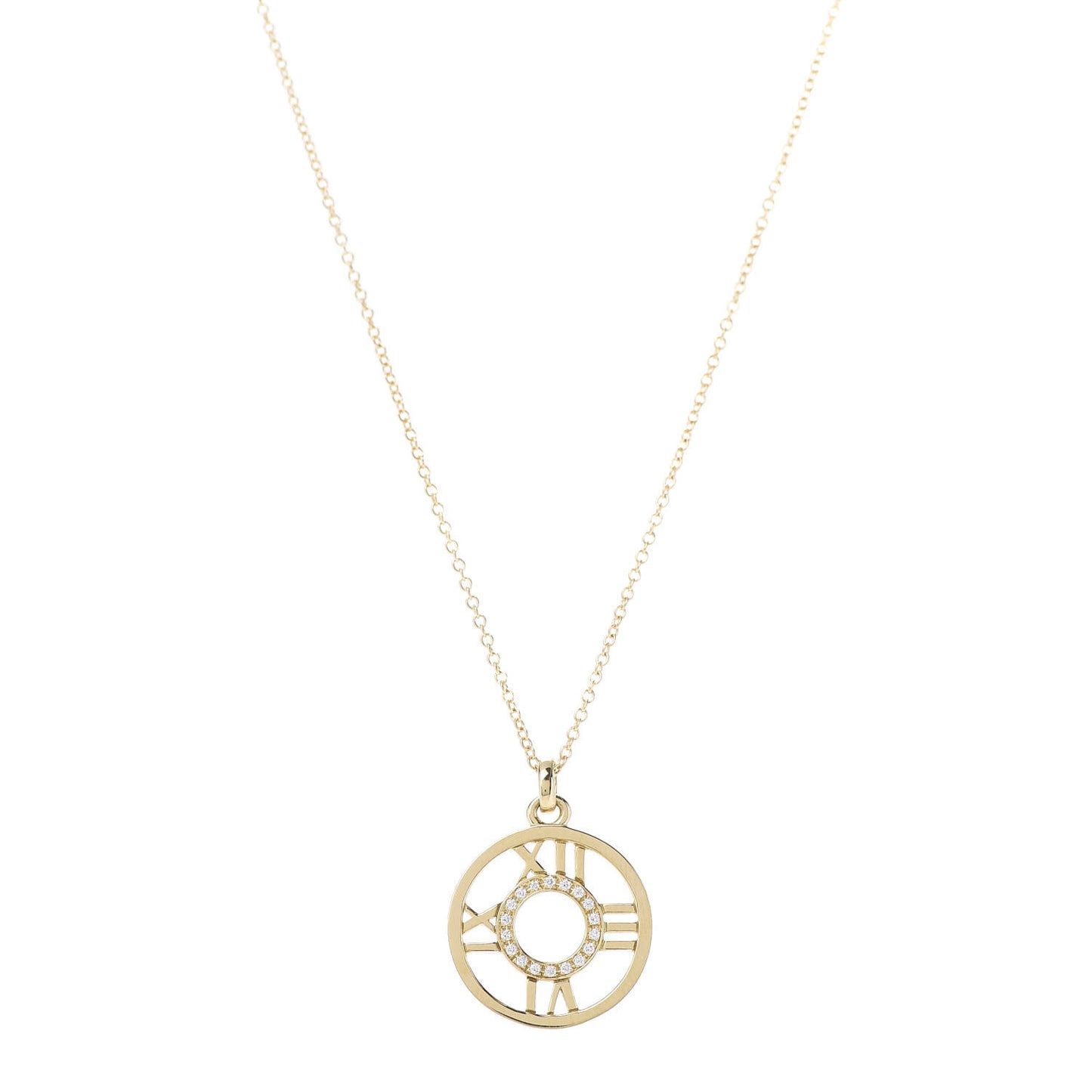 18K Yellow Gold Diamond Small Atlas Open Pendant Necklace