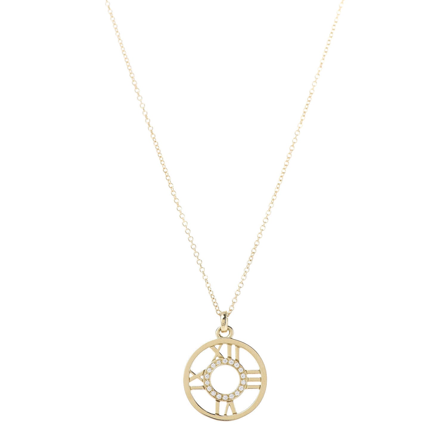 Tiffany 18K Yellow Gold Diamond Small Atlas Open Pendant Necklace 1 of 6