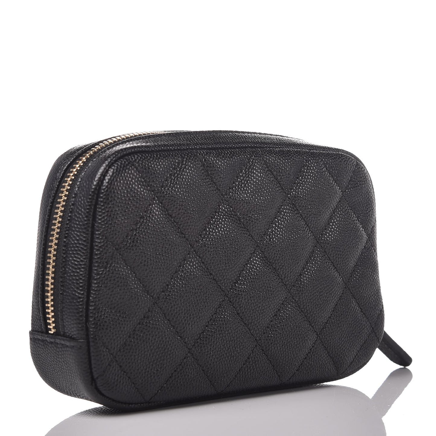 Caviar Quilted Small Curvy Pouch Cosmetic Case Black