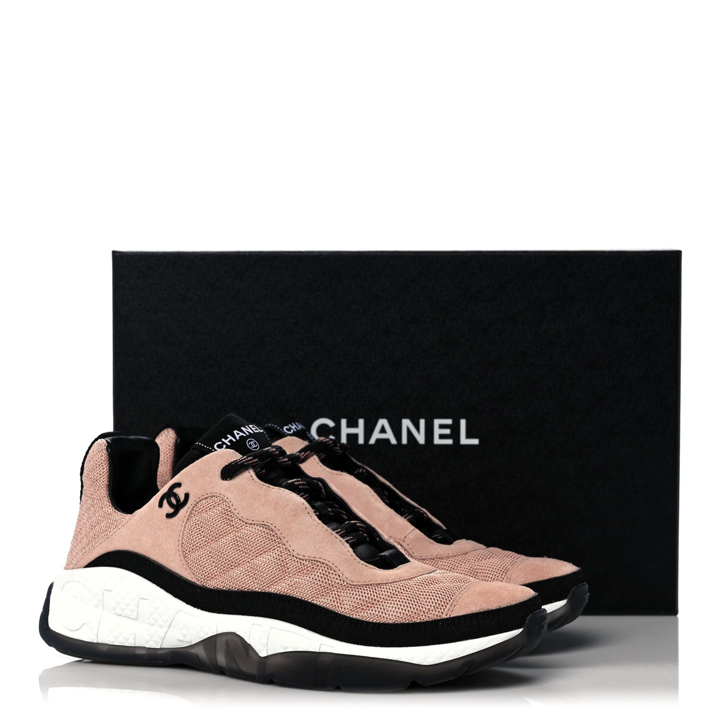 Mesh Suede Calfskin Quilted Sneakers 40 Pink Beige