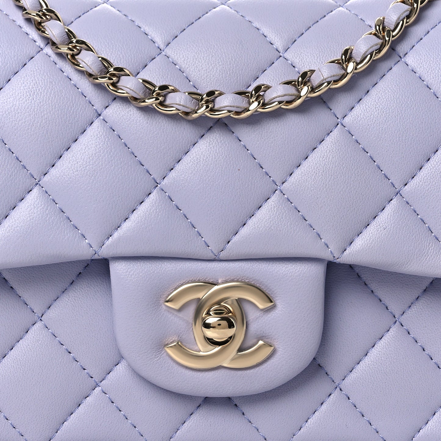 Lambskin Quilted Mini Top Handle Rectangular Flap Light Purple