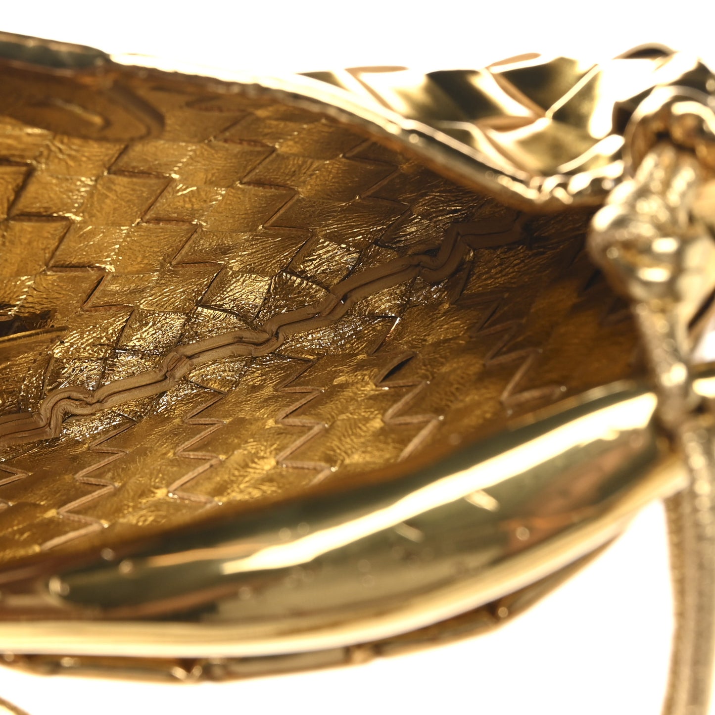 Mirror Laminated Nappa Intrecciato Mini Sardine Bag Gold