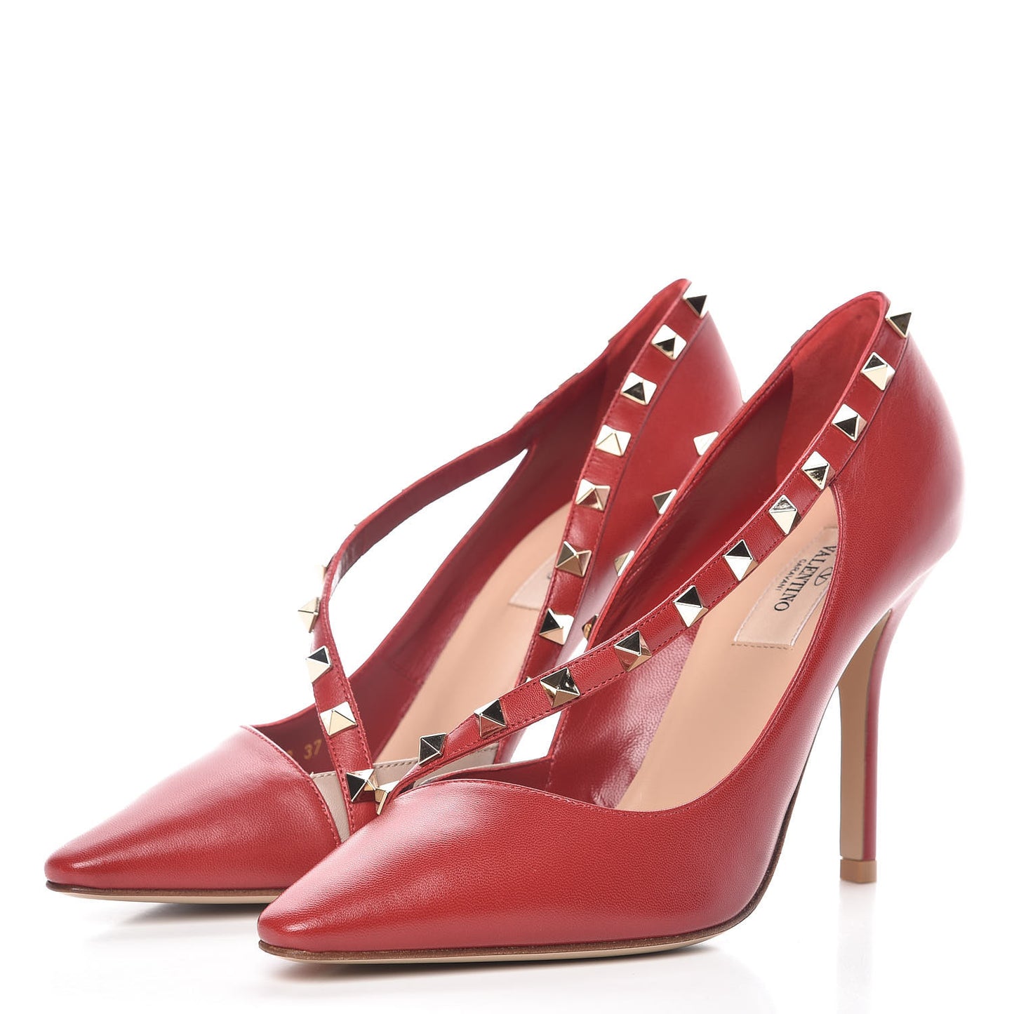 Nappa Rockstud Cross Strap D'Orsay 105mm Pumps 37.5 Rosso Valentino