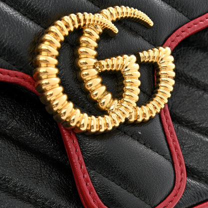 Gucci Vintage Effect Calfskin Matelasse Diagonal Small Torchon GG Marmont Shoulder Bag Black Romantic Cherry 11 of 11