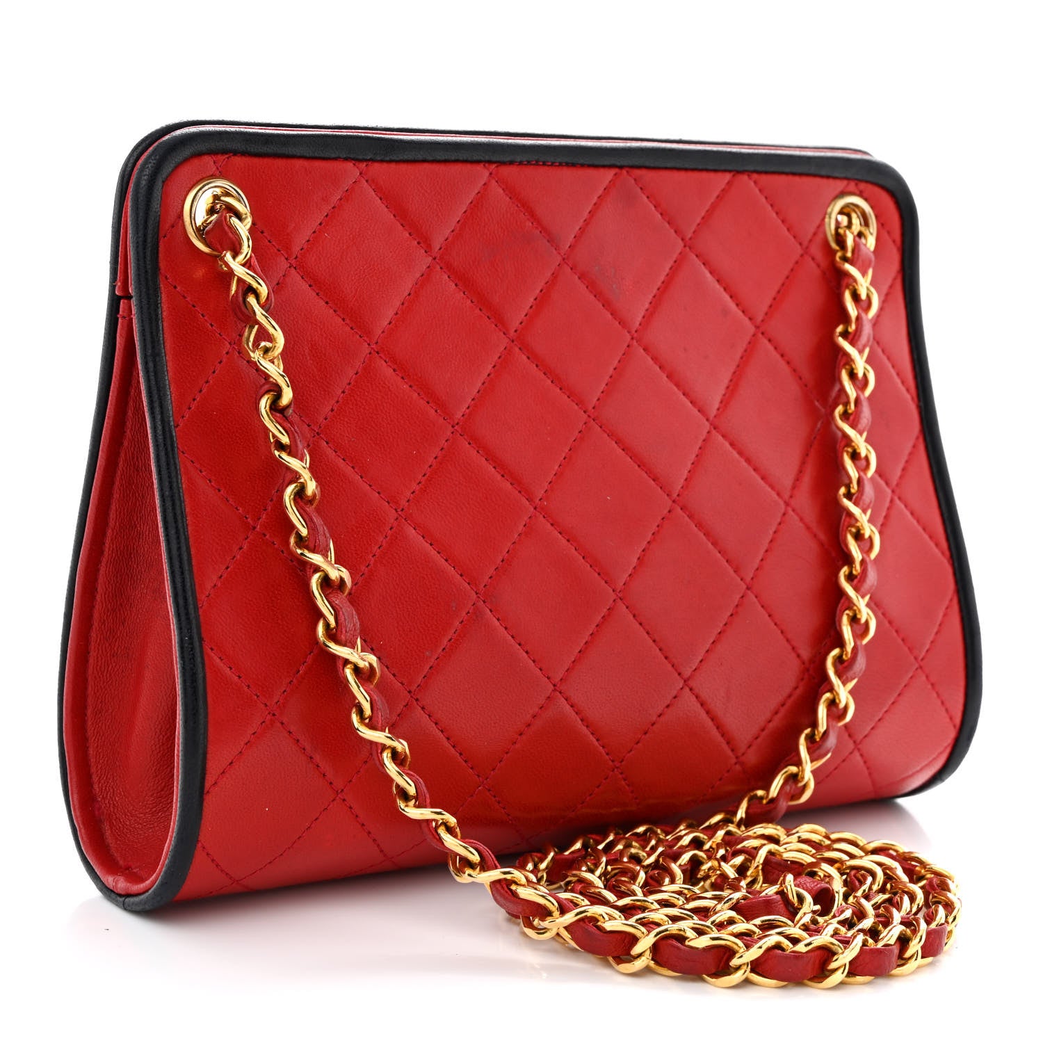 Chanel Lambskin Quilted Framed Bag Red Black 3 of 12
